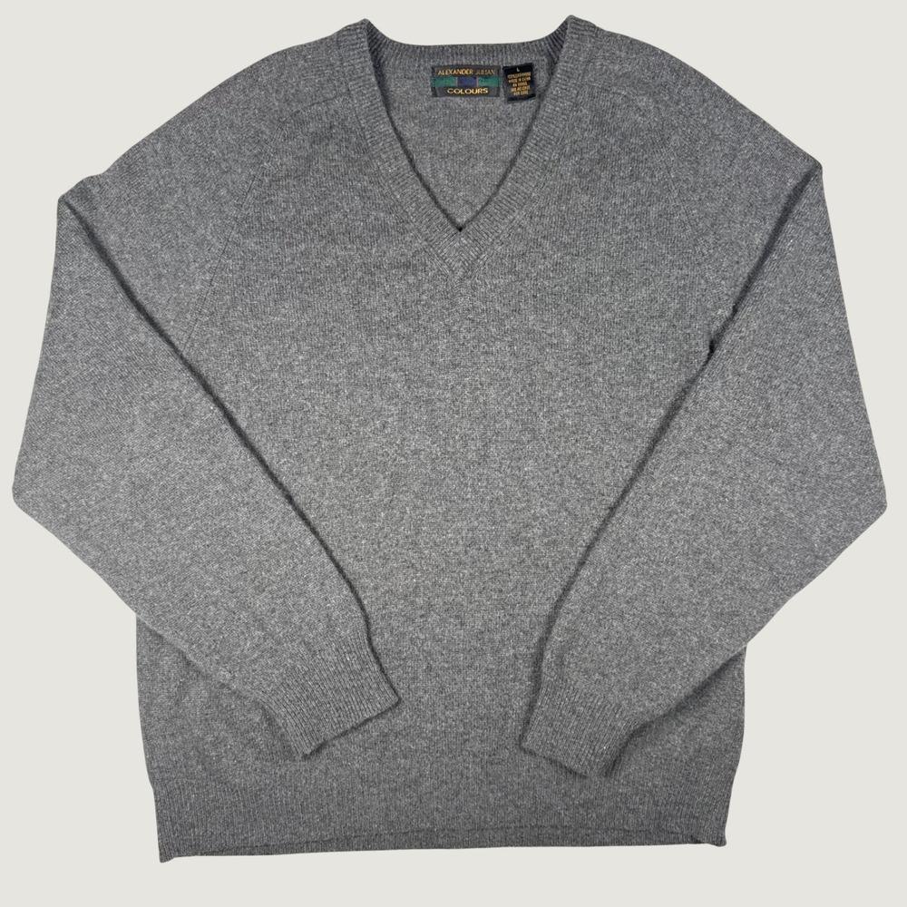 Alexander Julian Colours Mens Cashmere V-Neck Sweater Gray Large 100% Cashmere